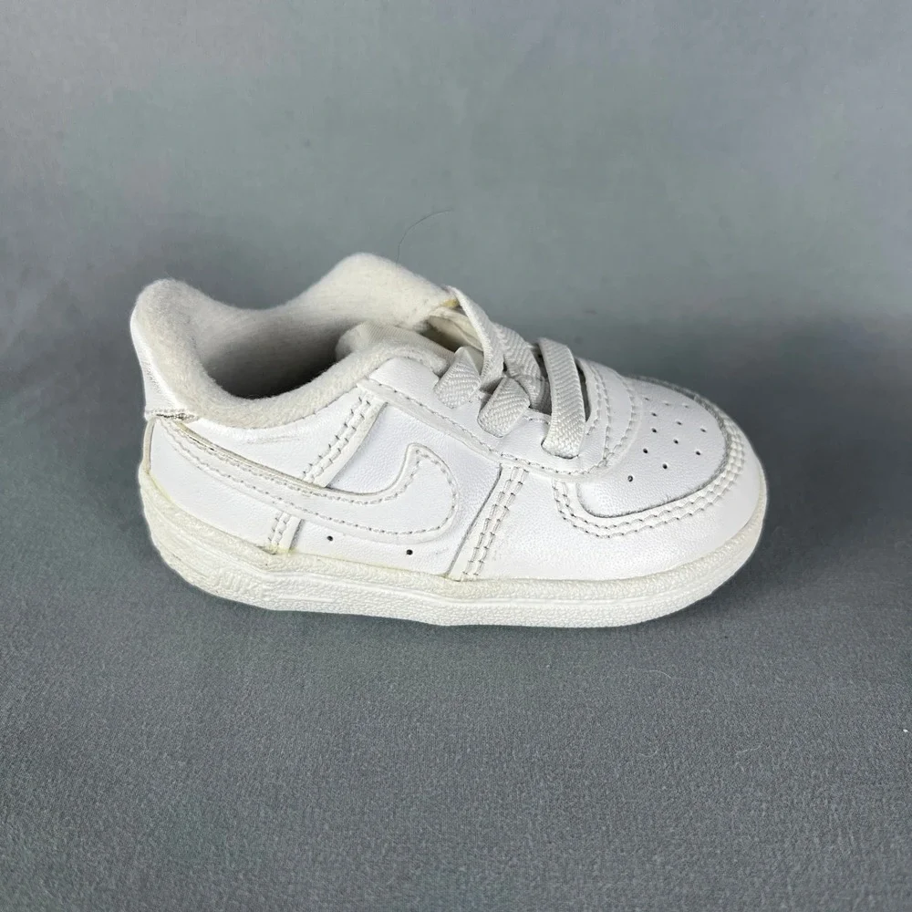 Nike Force 1 Crib Sneaker Boys 3 Triple White Upper Leather Round Toe CK2201-100